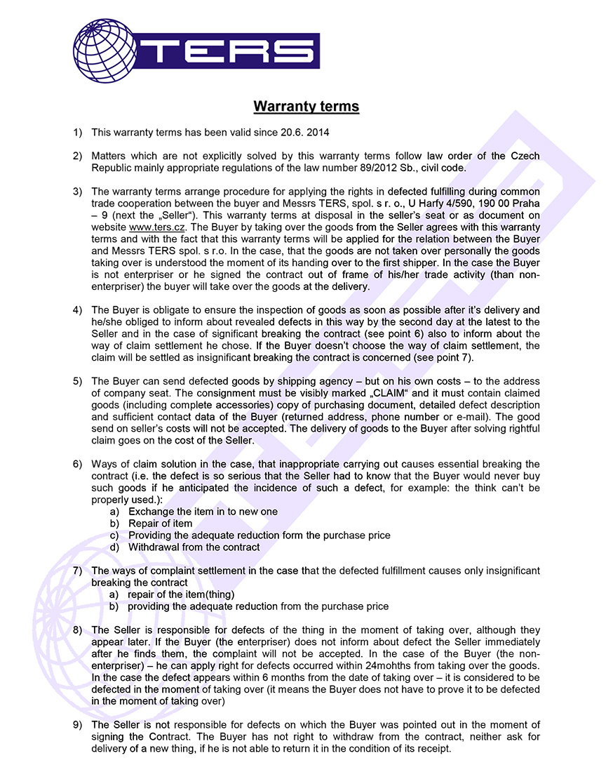 Warranty terms, page 1
