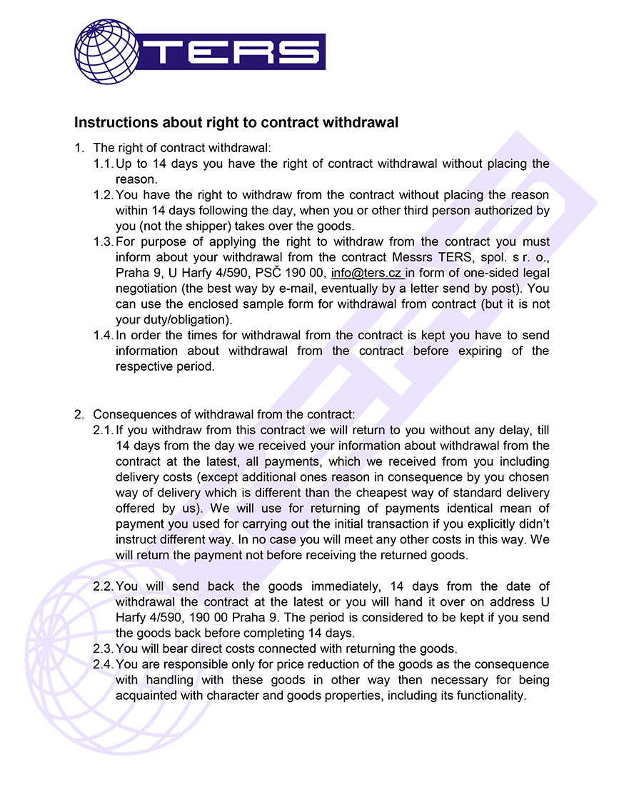 Instructions about right to contract withdrawal, page 1