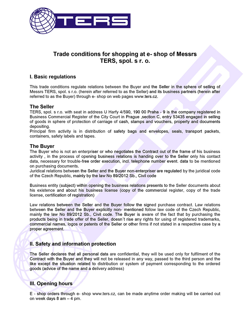 Terms of conditions, page 1