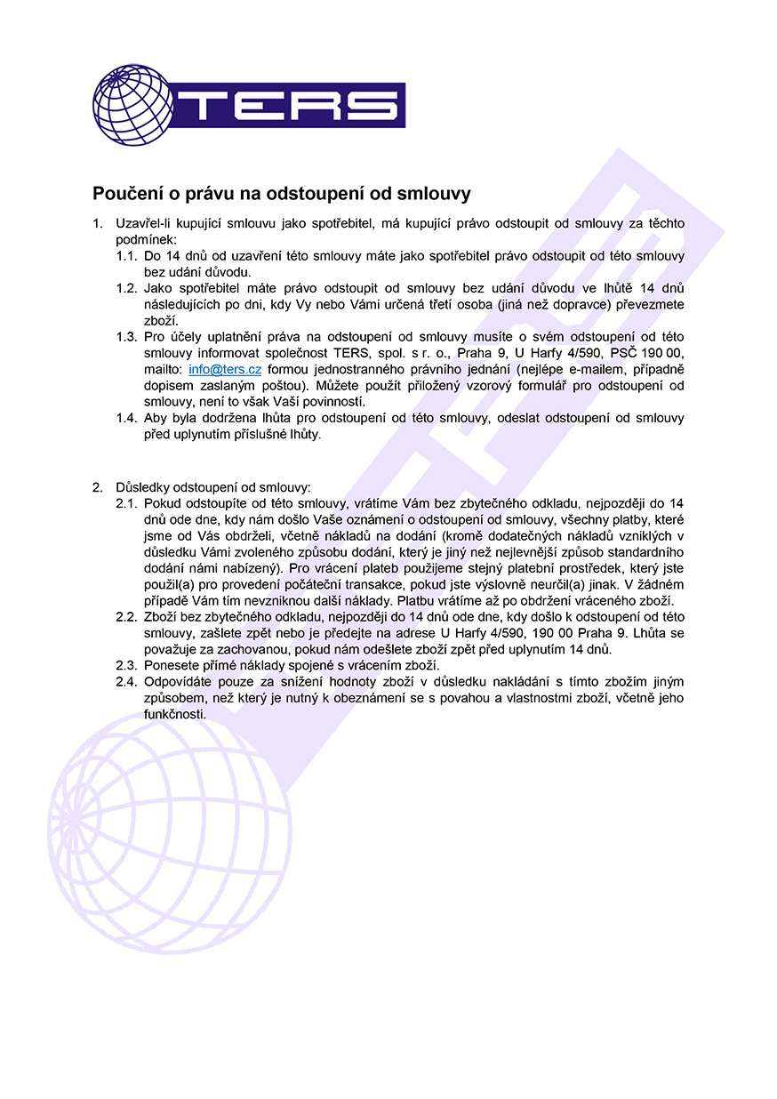 Poučení o právu na odstoupení od smlouvy, strana 1