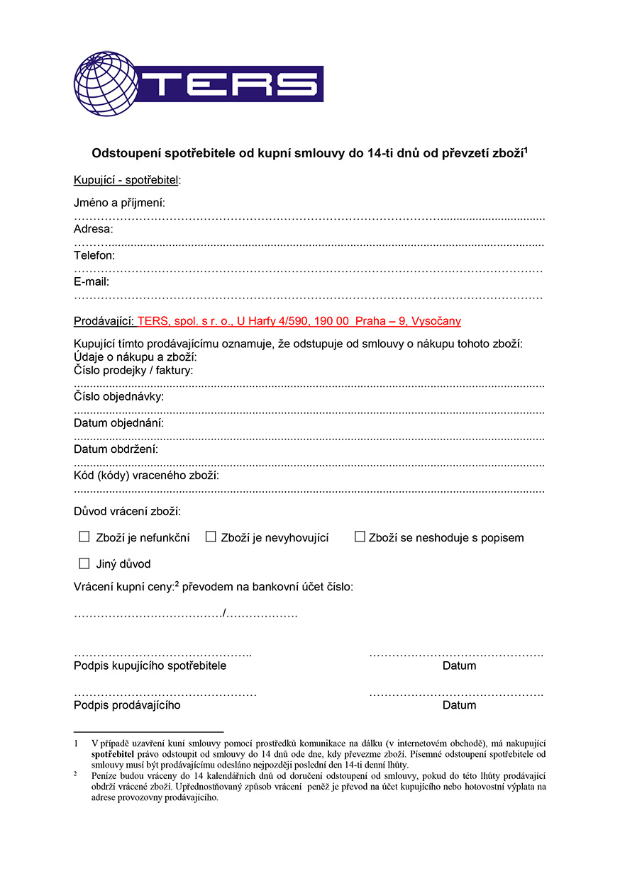 Poučení o právu na odstoupení od smlouvy, strana 2